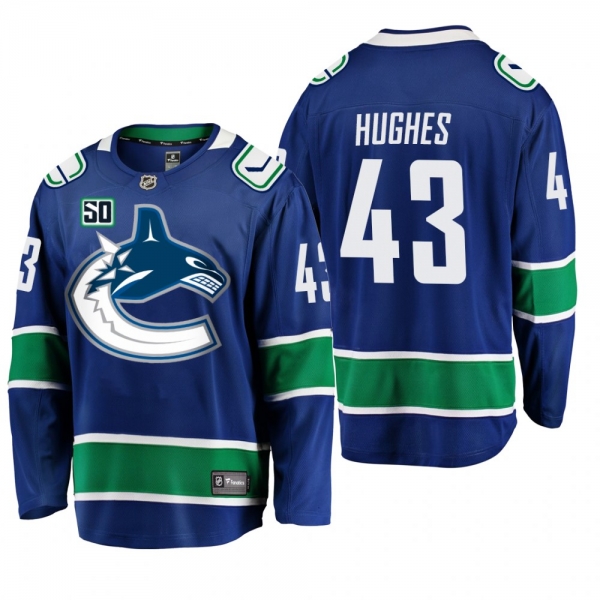 Canucks Quinn Hughes #43 50th Anniversary Home Jersey - Blue