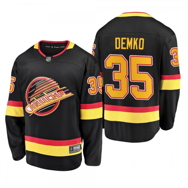 Thatcher Demko #35 Canucks 90's Flying Skate 50th Anniversary Black Premier Breakaway Player Jersey