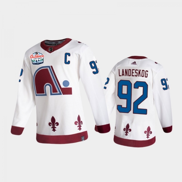 Men's Colorado Avalanche Gabriel Landeskog #92 2021 Lake Tahoe White Authentic Patch Jersey