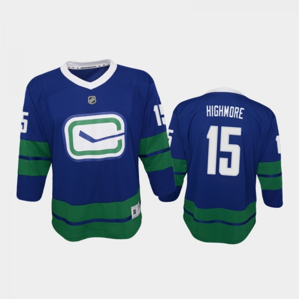 Youth Vancouver Canucks Matthew Highmore #15 Alternate 2021 Blue Jersey