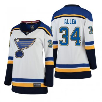 Women's Jake Allen #34 St. Louis Blues Away Breakaway Player White Bargain Jersey