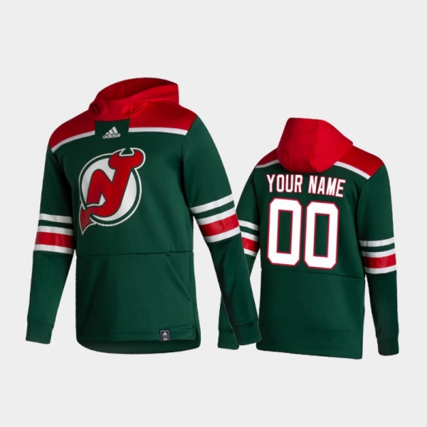 Men's New Jersey Devils Custom #00 Authentic Pullover Special Edition 2021 Reverse Retro Green Hoodie