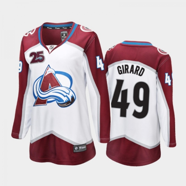 Women's 2020-21 Colorado Avalanche Samuel Girard #49 25th Anniversary Away Jersey - White