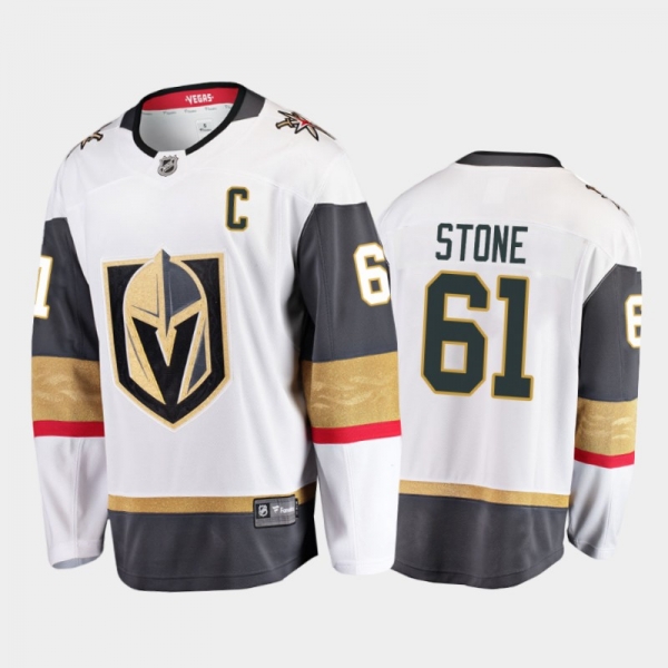 Men Vegas Golden Knights Mark Stone #61 Away White 2021 Captain Jersey