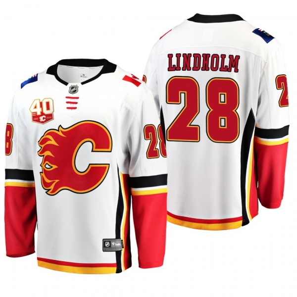 Calgary Flames Elias Lindholm #28 40th Anniversary White Away Jersey