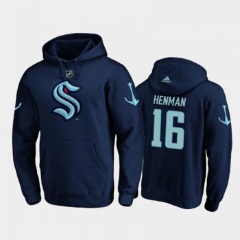 Men's Seattle Kraken Luke Henman #16 First Player Primary Logo Navy Hoodie