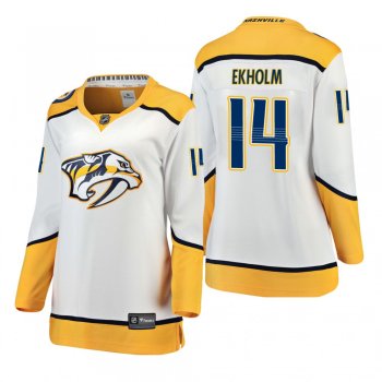 Women's Mattias Ekholm #14 Nashville Predators Away Breakaway Player White Bargain Jersey