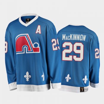 Nathan Mackinnon #29 Quebec Nordiques Heritage Vintage Blue 25th Season Jersey