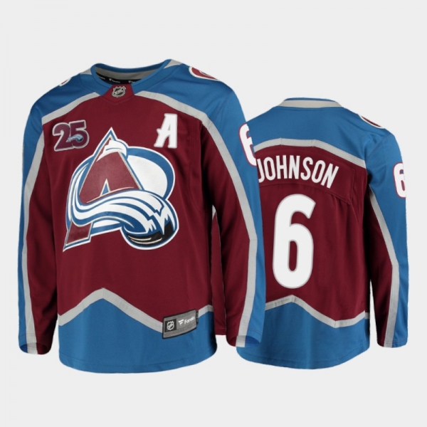 Men Colorado Avalanche Arik Johnson #6 25th Anniversary Burgundy 2020-21 Home Jersey