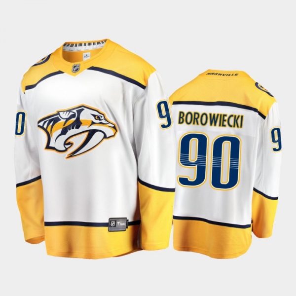 Nashville Predators Mark Borowiecki #90 Away White 2020-21 Breakaway Player Jersey