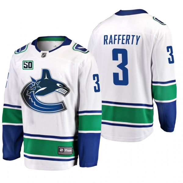 Canucks Brogan Rafferty #3 50th Anniversary Away Jersey - White