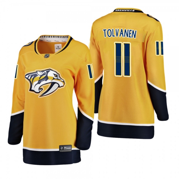 Women's Eeli Tolvanen #11 Nashville Predators Home Breakaway Player Gold Bargain Jersey