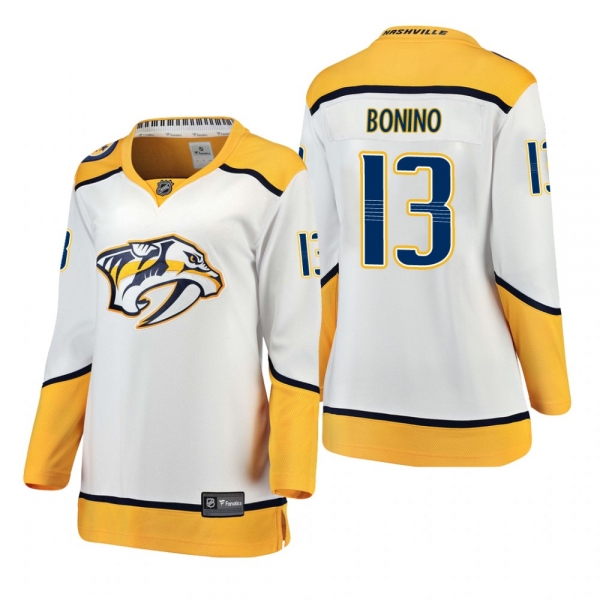 Women's Nick Bonino #13 Nashville Predators Away Breakaway Player White Bargain Jersey