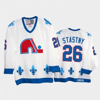 Peter Stastny #26 Quebec Nordiques Heritage Vintage White Replica Jersey