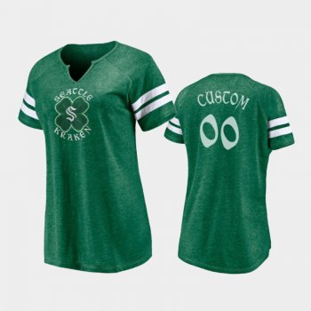 Women's Seattle Kraken Custom #00 Celtic Notch Neck 2021 St. Patrick's Day Kelly Green T-Shirt