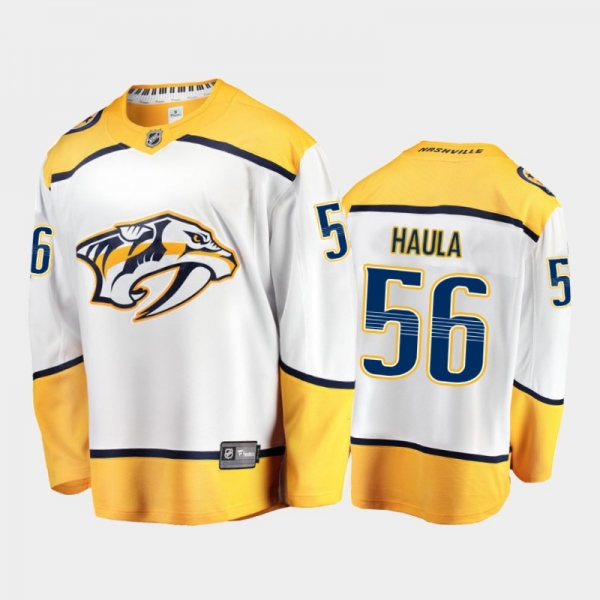 Men's Nashville Predators Erik Haula #56 Away White 2020-21 Breakaway Player Jersey