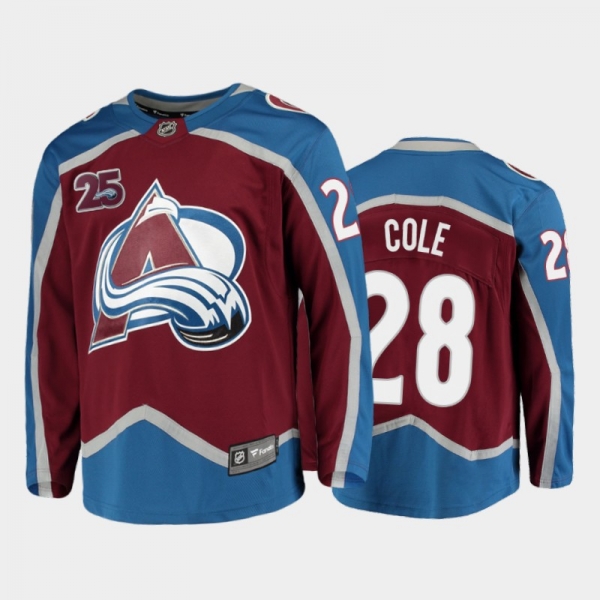 Men Colorado Avalanche Ian Cole #28 25th Anniversary Burgundy 2020-21 Home Jersey