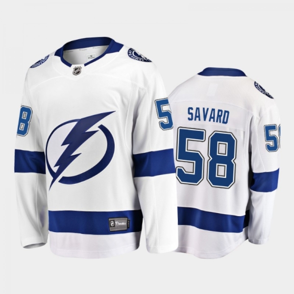 Men's Tampa Bay Lightning David Savard #58 Away White 2021 Jersey