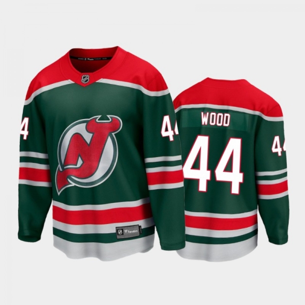 Men's New Jersey Devils Miles Wood #44 Special Edition Green 2021 Jersey