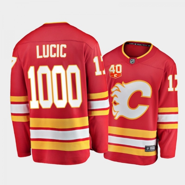 Men Calgary Flames Milan Lucic #17 1000 GP Milestone Red Jersey