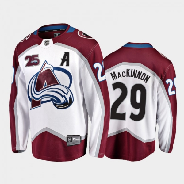 Men Colorado Avalanche Nathan Mackinnon #29 25th Anniversary White 2020-21 Away Jersey