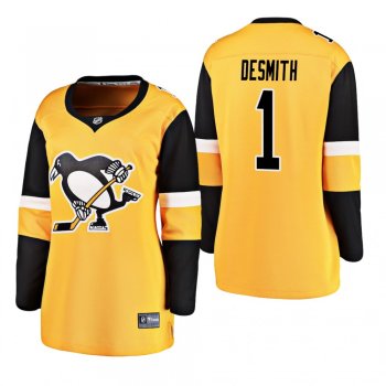 Women's Casey DeSmith #1 Pittsburgh Penguins 2019 Alternate Breakaway Player Gold Bargain Jersey