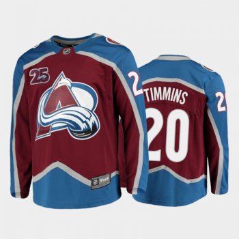 Men Colorado Avalanche Conor Timmins #20 25th Anniversary Burgundy 2020-21 Home Jersey