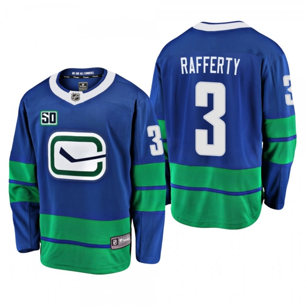 Canucks Brogan Rafferty #3 50th Anniversary Alternate Jersey - Blue