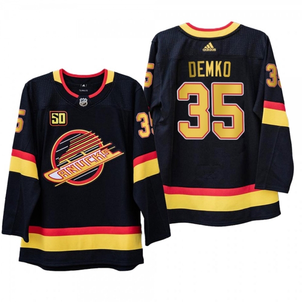 Vancouver Canucks Thatcher Demko #35 50th Anniversary Black Adizero Throwback Jersey