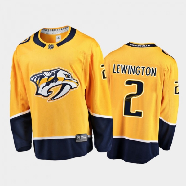 Men's Nashville Predators Tyler Lewington #2 Home Yellow 2021 Jersey