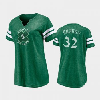 Women's Seattle Kraken Kraken #32 Celtic Notch Neck 2021 St. Patrick's Day Kelly Green T-Shirt