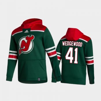 Men's Scott Wedgewood #41 New Jersey Devils Authentic Pullover Special Edition Green 2021 Reverse Retro Hoodie