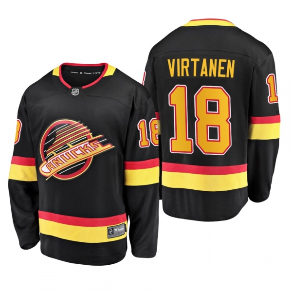 Jake Virtanen #18 Canucks 90's Flying Skate 50th Anniversary Black Premier Breakaway Player Jersey