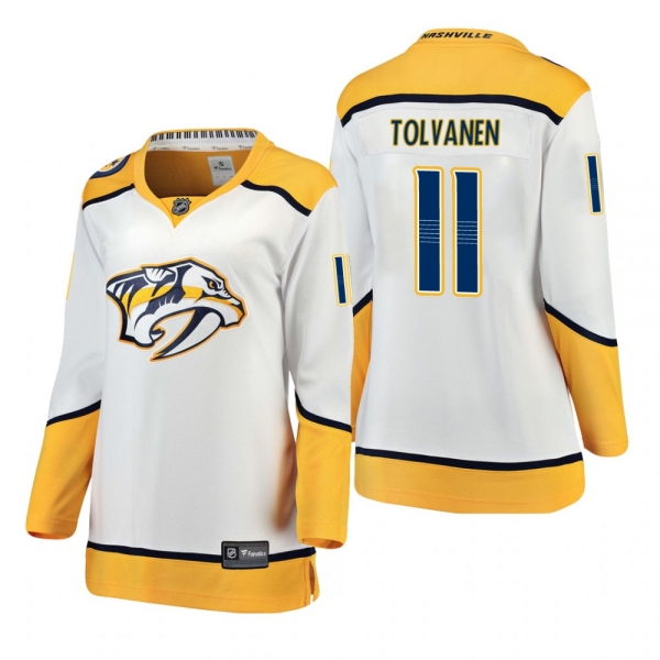 Women's Eeli Tolvanen #11 Nashville Predators Away Breakaway Player White Bargain Jersey