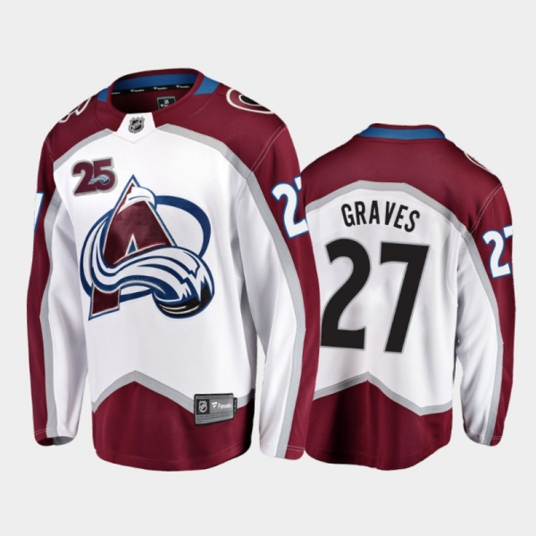 Men Colorado Avalanche Ryan Graves #27 25th Anniversary White 2020-21 Away Jersey