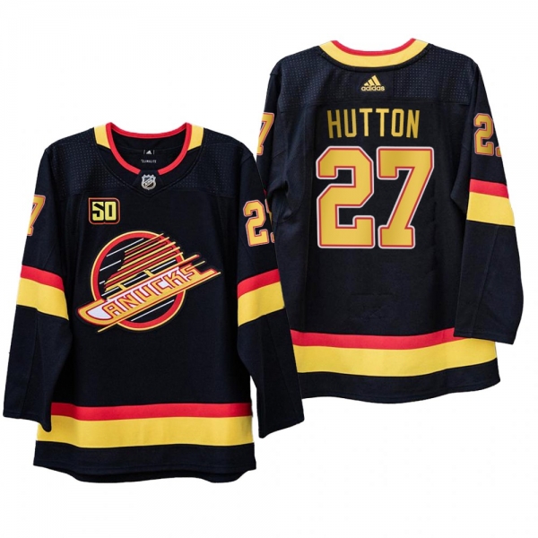 Vancouver Canucks Ben Hutton #27 50th Anniversary Black Adizero Throwback Jersey