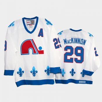 Nathan Mackinnon #29 Quebec Nordiques Heritage Vintage White Replica Jersey