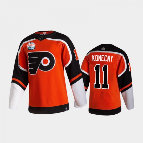 Men's Philadelphia Flyers Travis Konecny #11 2021 Lake Tahoe Orange Authentic Patch Jersey