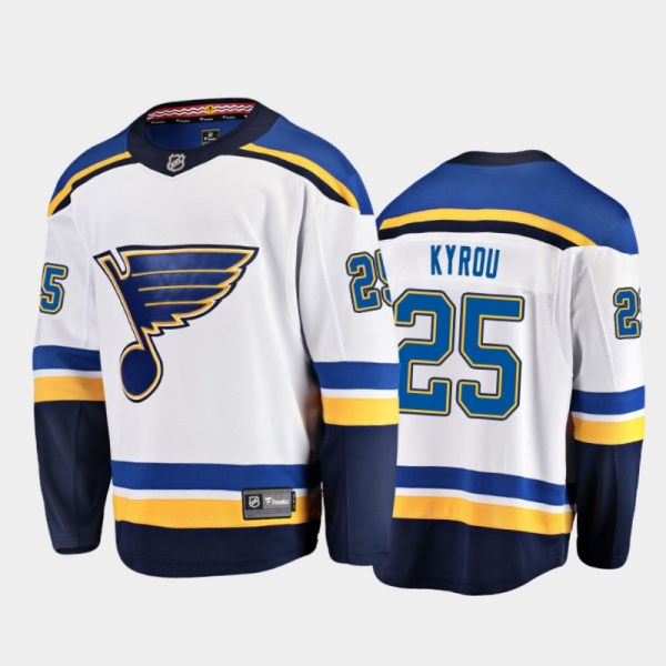 St. Louis Blues Jordan Kyrou #25 Away White 2020-21 Breakaway Player Jersey