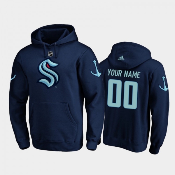 Men's Seattle Kraken Custom #00 Primary Logo 2021 Navy Hoodie