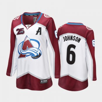 Women's 2020-21 Colorado Avalanche Arik Johnson #6 25th Anniversary Away Jersey - White