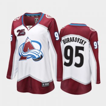 Women's 2020-21 Colorado Avalanche Andre Burakovsky #95 25th Anniversary Away Jersey - White