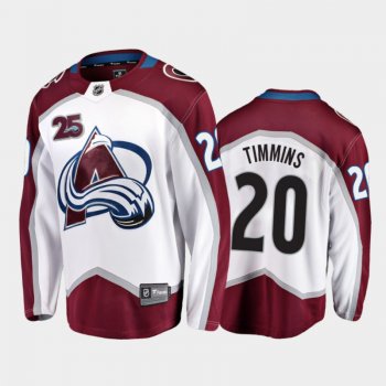 Men Colorado Avalanche Conor Timmins #20 25th Anniversary White 2020-21 Away Jersey