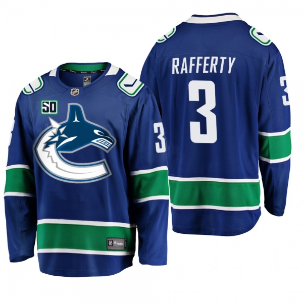 Canucks Brogan Rafferty #3 50th Anniversary Home Jersey - Blue