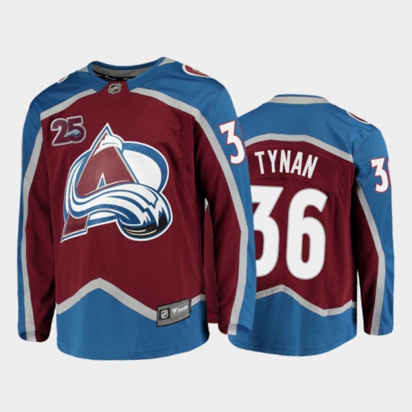 Men Colorado Avalanche T.J. Tynan #36 25th Anniversary Burgundy 2020-21 Home Jersey