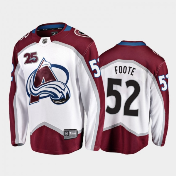 Men Colorado Avalanche Adam Foote #52 25th Anniversary White 2020-21 Away Jersey