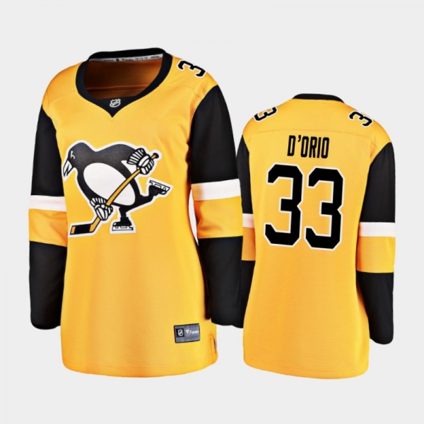 Women's 2021 Pittsburgh Penguins Alex D'Orio #33 Alternate Jersey - Gold