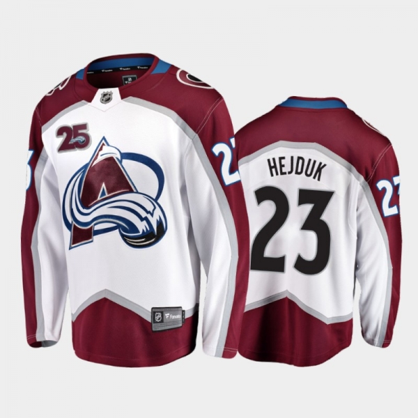 Men Colorado Avalanche Milan Hejduk #23 25th Anniversary White 2020-21 Away Jersey