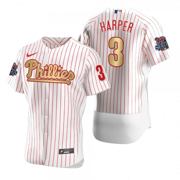 Men's Philadelphia Phillies Bryce Harper Nike White Gold 2008 World Series Champions Jersey