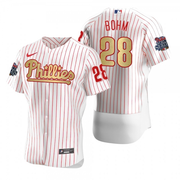 Men's Philadelphia Phillies Alec Bohm Nike White Gold 2008 World Series Champions Jersey